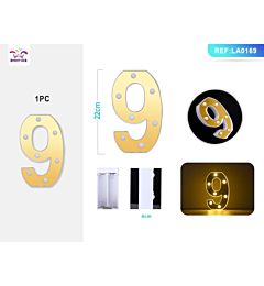 DECORAZIONE LUMINOSA - NUMERO 9 ORO - 1PZ