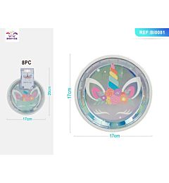PIATTI MONOUSO - UNICORNO ARGENTO 17CM - 8PZ