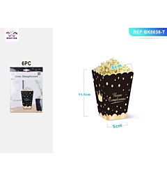 SCATOLE POP CORN - BUON COMPLEANNO NERO & ORO - 6PZ