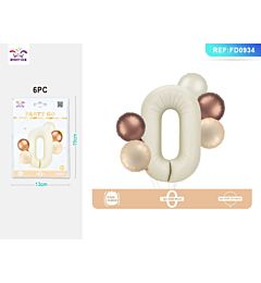 SET PALLONCINI MYLAR - NUMERO 0 COLOR CREMA - 80CM