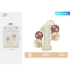 SET PALLONCINI MYLAR - NUMERO 1 COLOR CREMA - 80CM