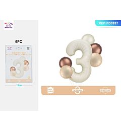 SET PALLONCINI MYLAR - NUMERO 3 COLOR CREMA - 80CM