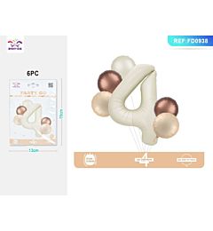 SET PALLONCINI MYLAR - NUMERO 4 COLOR CREMA - 80CM