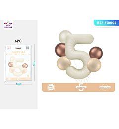 SET PALLONCINI MYLAR - NUMERO 5 COLOR CREMA - 80CM