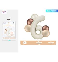 SET PALLONCINI MYLAR - NUMERO 6 COLOR CREMA - 80CM