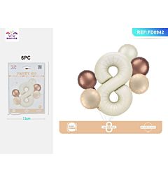 SET PALLONCINI MYLAR - NUMERO 8 COLOR CREMA - 80CMParty Go