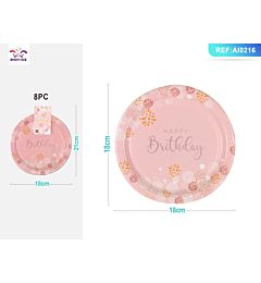 PIATTI MONOUSO - HAPPY BIRTHDAY ROSA 18CM - 8PZParty Go