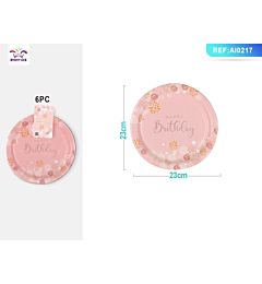PIATTI MONOUSO - HAPPY BIRTHDAY ROSA 23CM - 6PZParty Go
