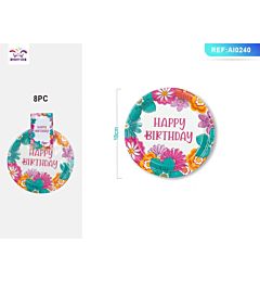 PIATTI CON FIORI - HAPPY BIRTHDAY 18CM - 8PZParty Go