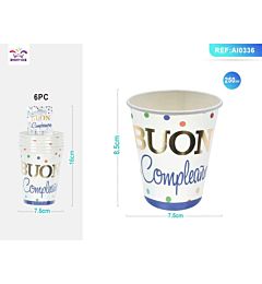 BICCHIERI MONOUSO A POIS - BUON COMPLENNO BLU - 6PZ