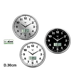 Orologio da Parete Cromato + LCD  - Ø30cm
