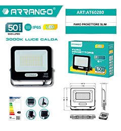 Faro Proiettore Slim 3000k - 50WArrango