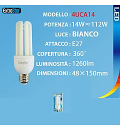 LAMPADINA A LED OPACA 4U E27 14W 1260LM 6500KExtrastar