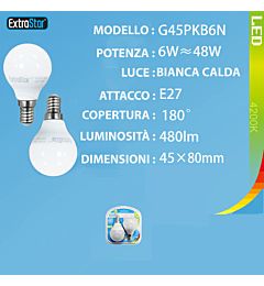 LAMPADINA LED E14 6W 480LM 2PZ 4200KExtrastar