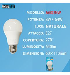 LAMPADINA LED E27 8W 640LM LUCE NATURALEExtrastar