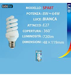 LAMPADINA LED SPIRALE OPACA E27 8W 720LM 6500KExtrastar