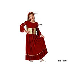 Atosa - Costume Regina Medievale Rosso - 5/6 Anni