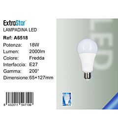 Lampadina LED E27 18W 2000LM - Luce Fredda 6500KExtrastar