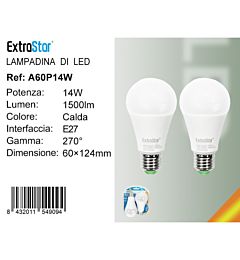 Lampadina LED E27 14W 1500LM - Luce Calda 3000K - 2pzExtrastar