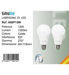 Lampadina LED E27 13W 1350LM - Luce Calda 3000K - 2pzExtrastar