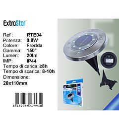 FARETTO SOLARE DA GIARDINO RTE04 - 0.8W - 6500K