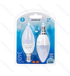LAMPADINA LED C37 E14 4W - LUCE FREDDA 34LM - 2PZAigostar