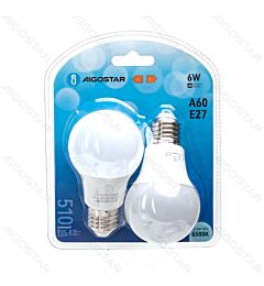 LAMPADINA LED A60 E27 6W - LUCE FREDDA 510LM - 2PZAigostar
