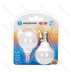 MINI GLOBO LED G45 E14 6W - LUCE CALDA 510LM - 2PZAigostar