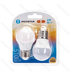 MINI GLOBO LED G45 E27 6W - LUCE CALDA 510LM - 2PZAigostar