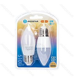 LAMPADINA LED C37 E27 6W - LUCE CALDA 510LM - 2PZAigostar
