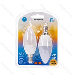 LAMPADINA LED C37 E14 6W - LUCE CALDA 510LM - 2PZAigostar
