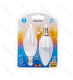 LAMPADINA LED C37 E14 7W - LUCE CALDA 610LM - 2PZAigostar