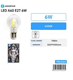 Lampadina LED A60 E27 6W - Luce Fredda 780lm