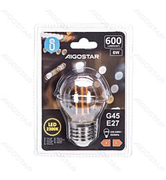 LAMPADINA LED G45 E27 6W AMBRATA - LUCE CALDA 2200K