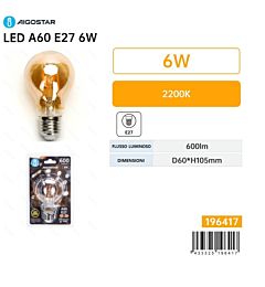 Lampadina LED Ambrata A60 E27 6W - Luce Calda 600ml