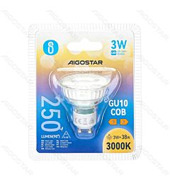 LED GU10 COB 3W - LUCE CALDA 3000K - 250LMAigostar
