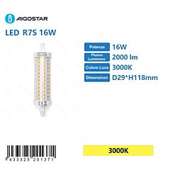 LAMPADINA LED R7S 16W - LUCE CALDA 2000LM - 118MM
