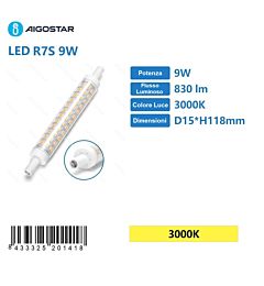 LAMPADINA LED R7S 9W - LUCE CALDA 830LM - 118MM