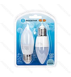 LAMPADINA LED C37 E27 4.9W - LUCE FREDDA 420LM - 2PZ