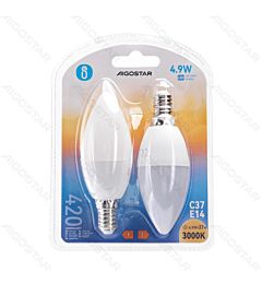 LAMPADINA LED C37 E14 4.9W - LUCE CALDA 420LM - 2PZAigostar