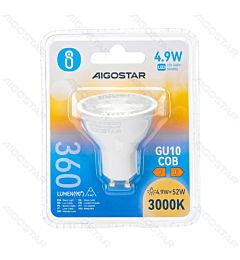 LED GU10 COB 4.9W - LUCE CALDA 3000K - 360LMAigostar