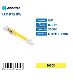 LAMPADINA LED R7S 8W - LUCE CALDA 830LM - 118MM
