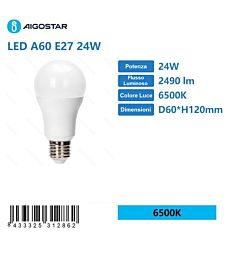LAMPADINA LED A60 E27 24W - LUCE FREDDA - 2490LM