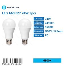LAMPADINA LED A60 E27 24W - LUCE FREDDA 2490LM - 2PZAigostar