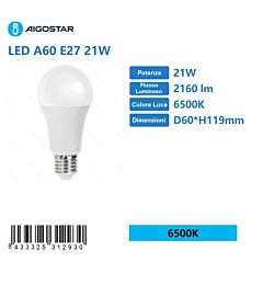 LAMPADINA LED A60 E27 21W - LUCE FREDDA 2160LM