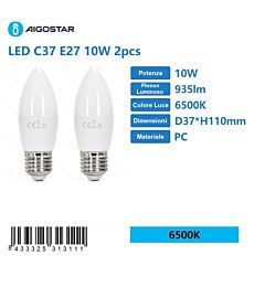 LAMPADINA LED C37 E27 10W - LUCE FREDDA 935LM - 2PZAigostar
