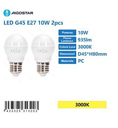 MINI GLOBO LED G45 E27 10W - LUCE CALDA 935LM - 2PZAigostar
