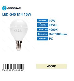 MINI GLOBO LED G45 E14 10W - LUCE NEUTRA - 935LMAigostar