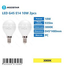 MINI GLOBO LED G45 E14 10W - LUCE CALDA 935LM - 2PZAigostar