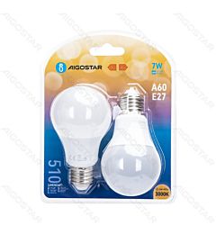 LAMPADINA LED A60 E27 6W - LUCE CALDA 510LM - 2PZAigostar